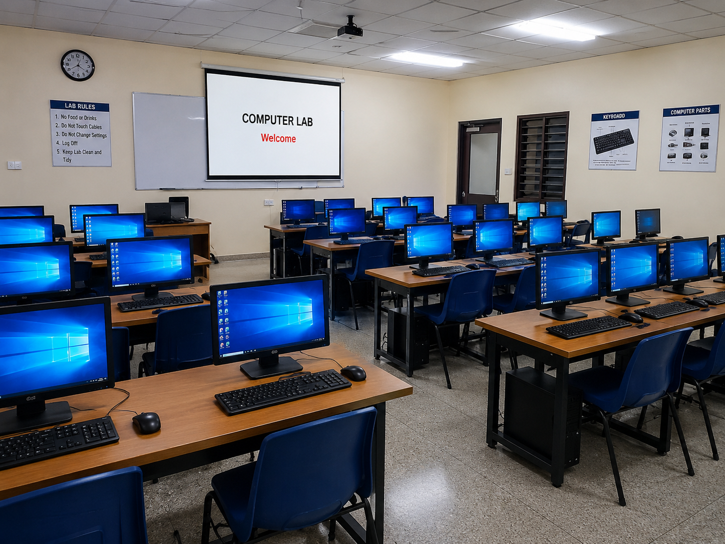 Winning Life Academy's computer lab with rows of desktop computers